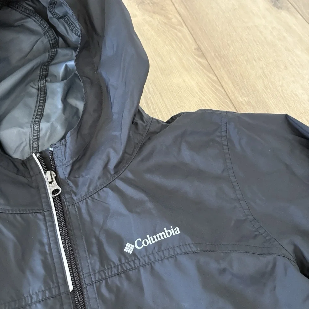 Columbia Jacket Kids Medium M Black Windbreaker Hooded Pockets Lightweight
